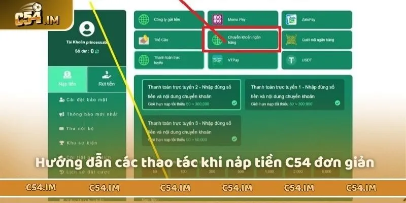 Hướng dẫn các thao tác khi nạp tiền C54 đơn giản 